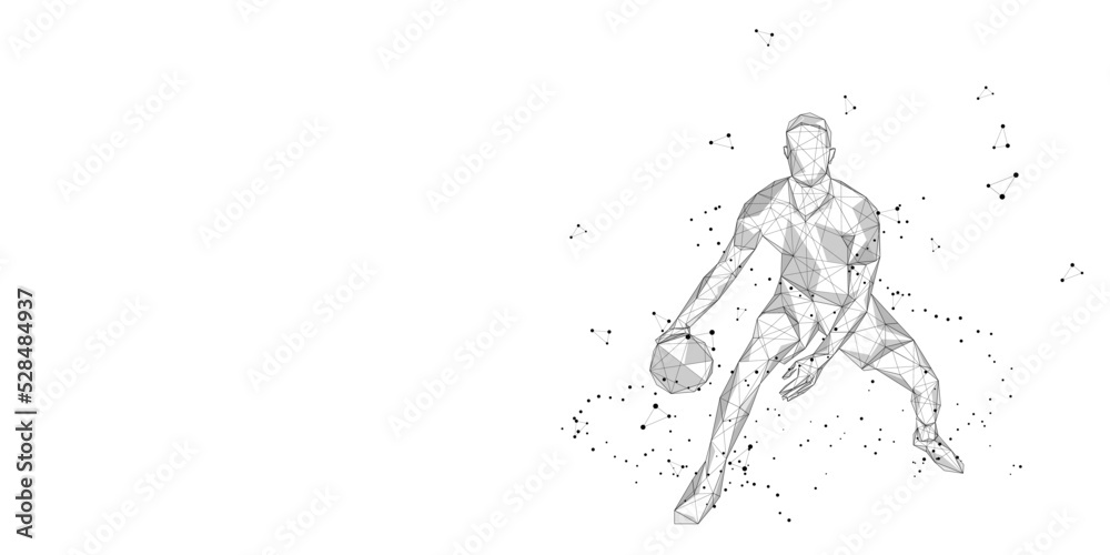 Abstract basketball from particles, lines and triangle elements all on separate layers. can change the color to something else low poly neon wire geometry vector
