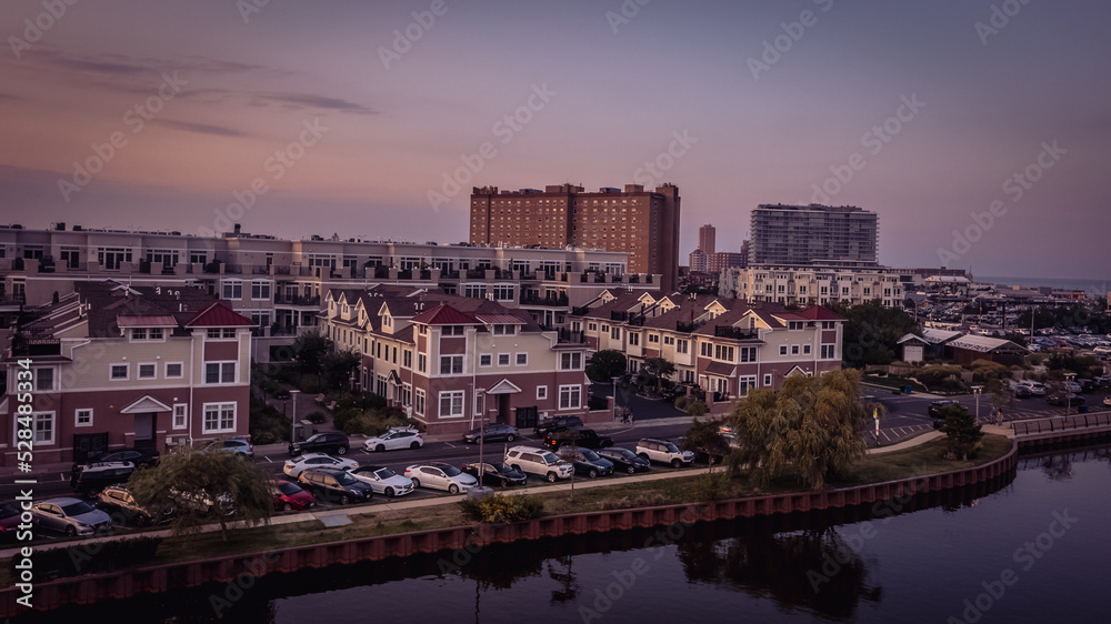 **Asbury Park Beach Homes over Ocean and InLand during Sunset.