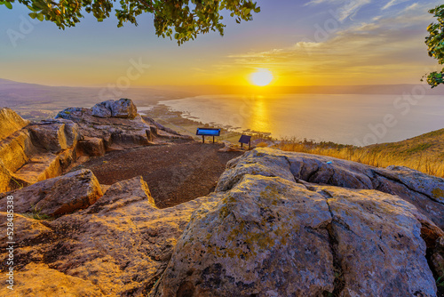 Sunrise view of the Sea of Galilee, from Mount Arbel photo