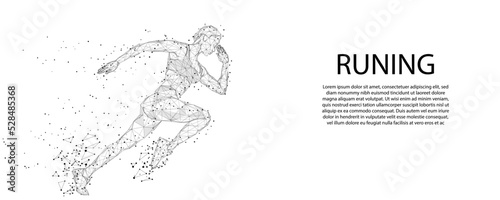 abstract polygon People running from lines, triangles and particles. Low poly wireframe vector illustration.