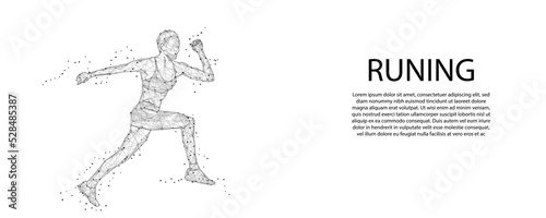 abstract polygon People running from lines, triangles and particles. Low poly wireframe vector illustration.