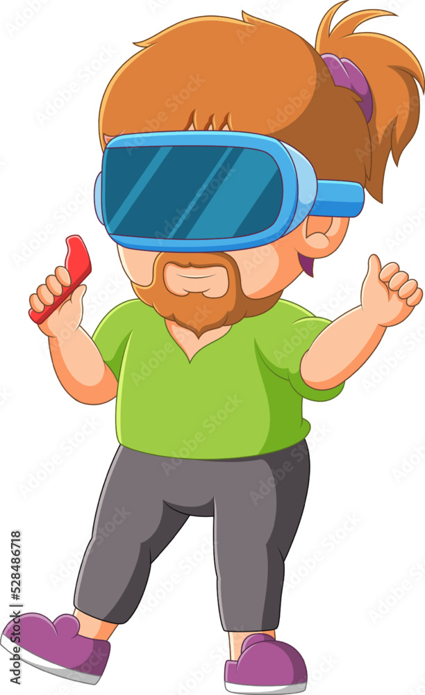 The boy is playing virtual reality and doing some dance