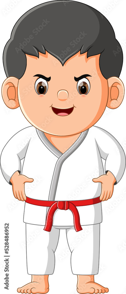 Fototapeta premium The karate boy is ready to beat the enemy in the competition