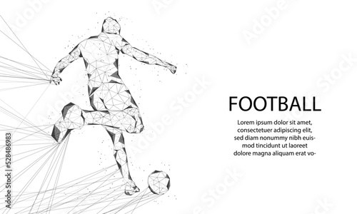 football player and soccer ball or with low polygon pattern vector
