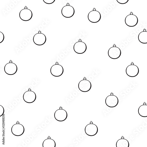 Vector Seamless pattern with outline Christmas tree balls. Simple backgrounds and textures for Merry Xmas and happy New Year. Template for kids creativity