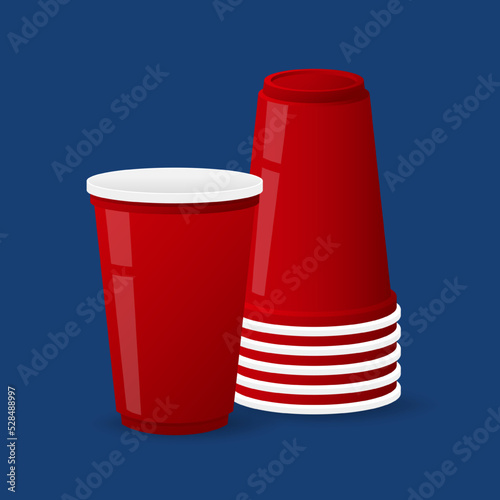 Red plastic party cup, material design. Red beer cup vector.