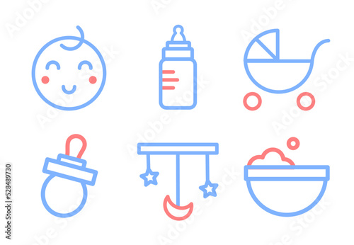 Set of baby icons with two colors.