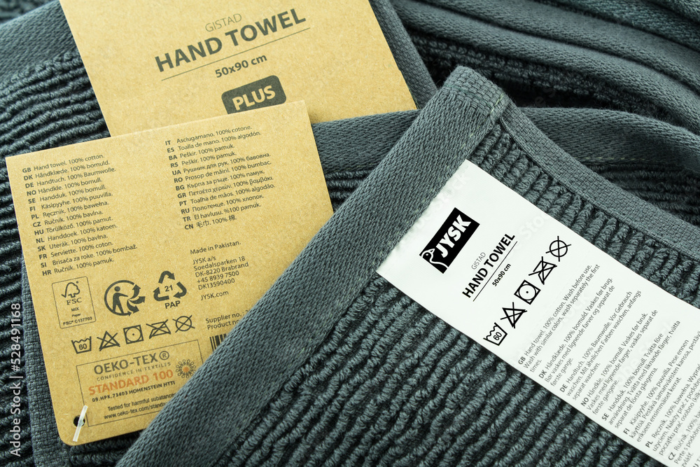 Oeko-Tex Cotton Hand and Bath Towel Gistad Plus from Jysk and Informations  Stock Photo