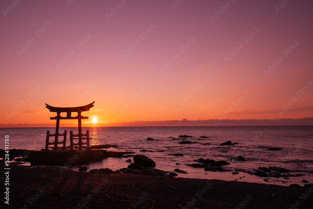 Sunset at the Japanese Beach with Torii