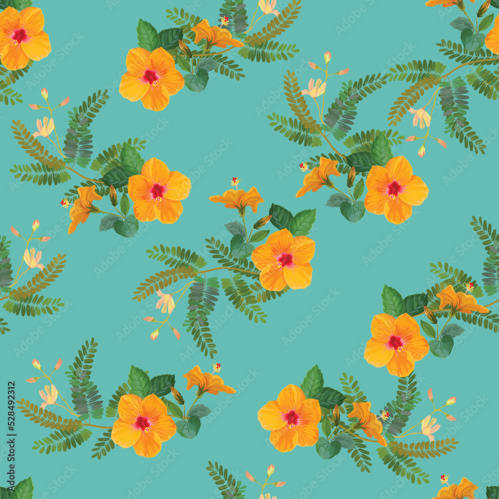 Obraz premium hibiscus and tamarin seamless pattern