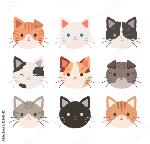 Cat faces with different patterns, appearances and fur colors. Cute cat profile concept vector illustration collection.