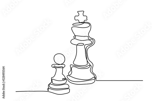 Chess game concept of queen versus king. Continuous one line drawing vector illustration.