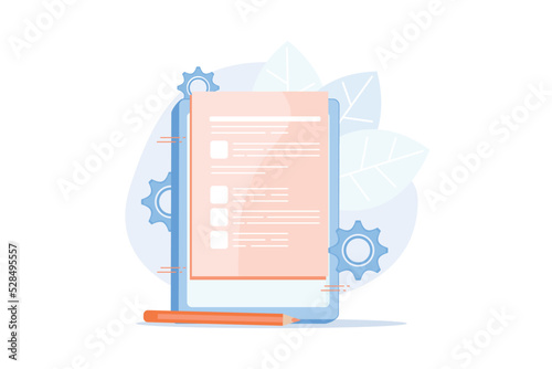 Online document form. Digital agreement, electronic contract, Internet questionnaire. To do list, note. Voting ballot, poll flat design element. flat vector modern illustration