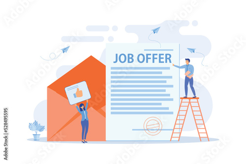 Successful business deal. Employee hiring, recruiting service. Job offer letter, international volunteer program, permanent contract concept. flat vector modern illustration