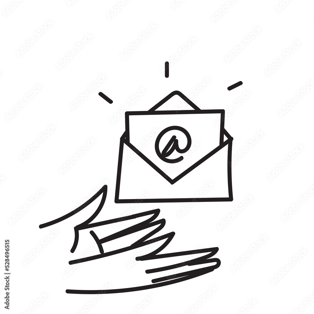 hand drawn doodle hand open mail icon illustration vector