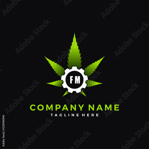 Initial FM  Marijuana & Gear Logo Vector Art & Graphics