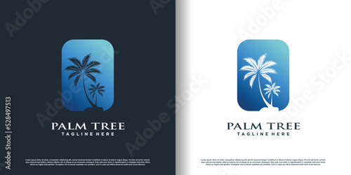palm tree logo desaign vector with creative concept premium vector