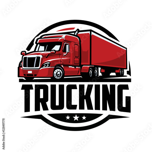 Trucking 18 wheeler big rig company logo badge vector isolated. Best for trucking and freight related industry