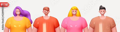 People Avatar Face with smile. Set of Icon user person. Close-up faces of women and man. Group People happy joyful in colorful clothes. Realistic 3d design in cartoon style. vector illustration