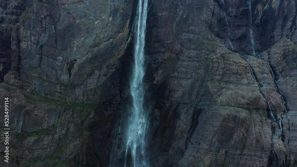 4K aerial rear view of the Cirque de Gavarnie waterfall 4K aerial rear view of the Cirque de Gavarnie waterfall
