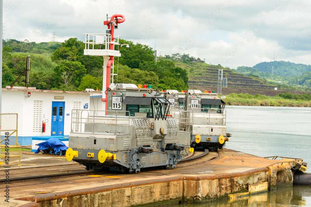 Panama canal mules at the Miraflores lock on the Panama canal