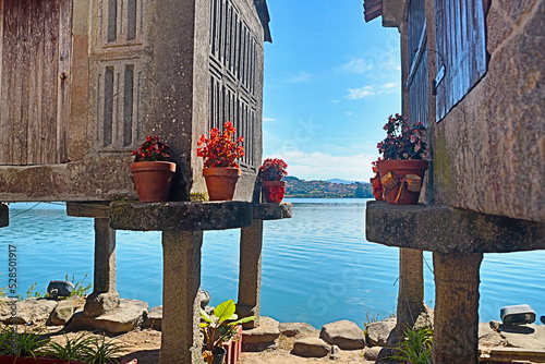 Combarro view, Pontevedra, Galicia, Spain. Typical constructions.