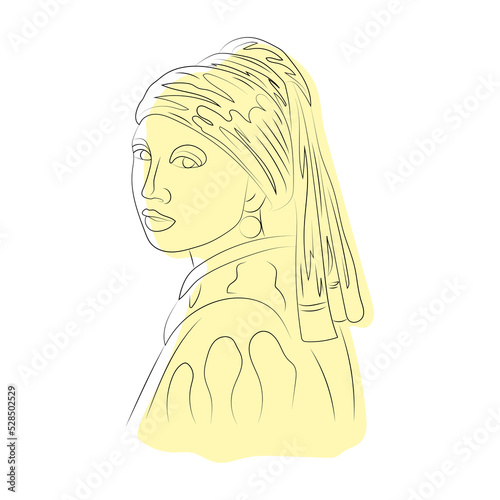 Girl with a Pearl Earring line art, color spots