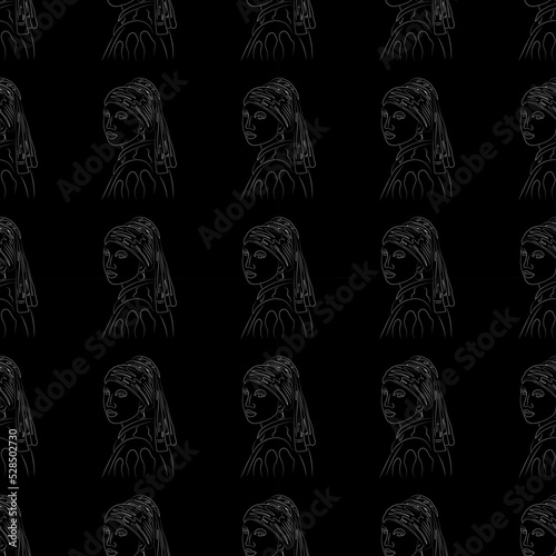 Girl with a Pearl Earring line art, pattern, textile