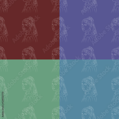 Girl with a Pearl Earring line art, pattern, textile