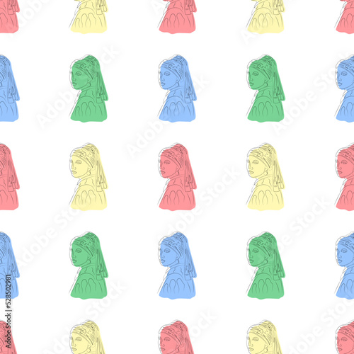Girl with a Pearl Earring line art, pattern, textile
