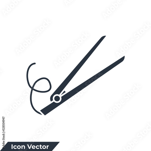 styling iron icon logo vector illustration. Hair straightener symbol template for graphic and web design collection