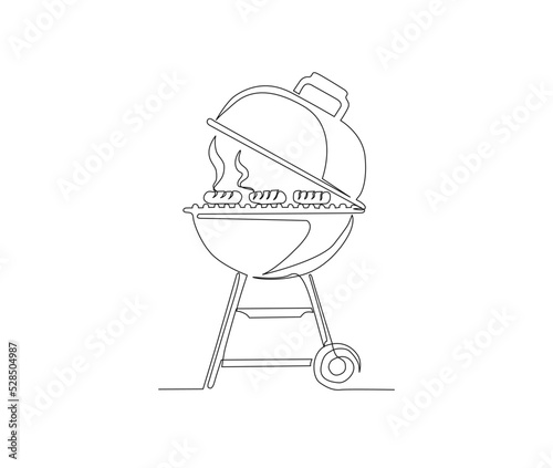 Continuous one line drawing of barbecue grill vector design. single line sausage on bbq grill minimalism style.