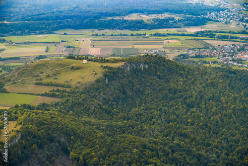 Aerial view of the Ehrenbürg, also called Walberla, one of the holy mountains of Franconia near Kirchehrenbach/Germany with the Walburgis chapel