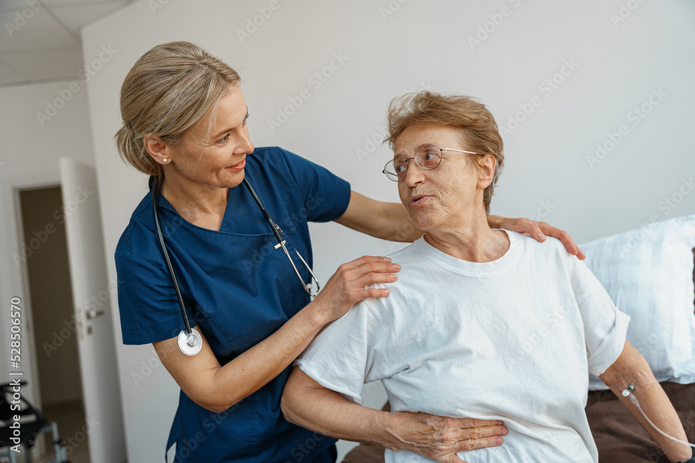 Doctor supporting a sick patient before medical procedures in a hospital room. High quality photo Doctor supporting a sick patient before medical procedures in a hospital room. High quality photo