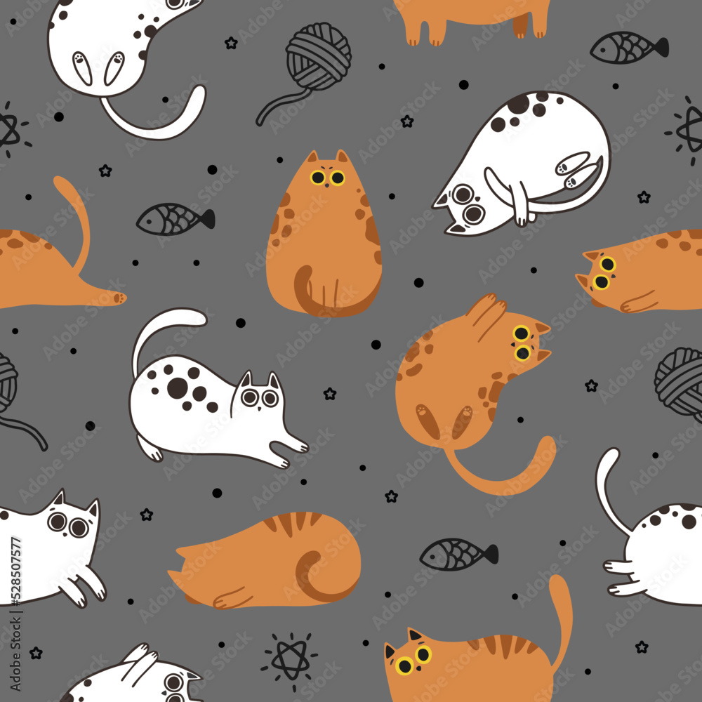Fototapeta premium Seamless pattern with cute cartoon cats. Great for fabric, textile vector illustration