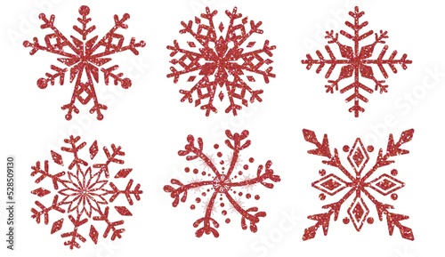 Glitter red snowflake set. Snowflake icon. Design for decorating,background, wallpaper, illustration, fabric, clothing.