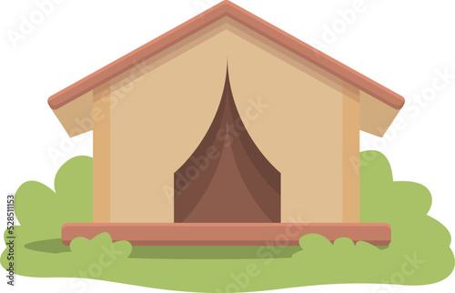Open glamping tent icon cartoon vector. Camping house. Forest travel