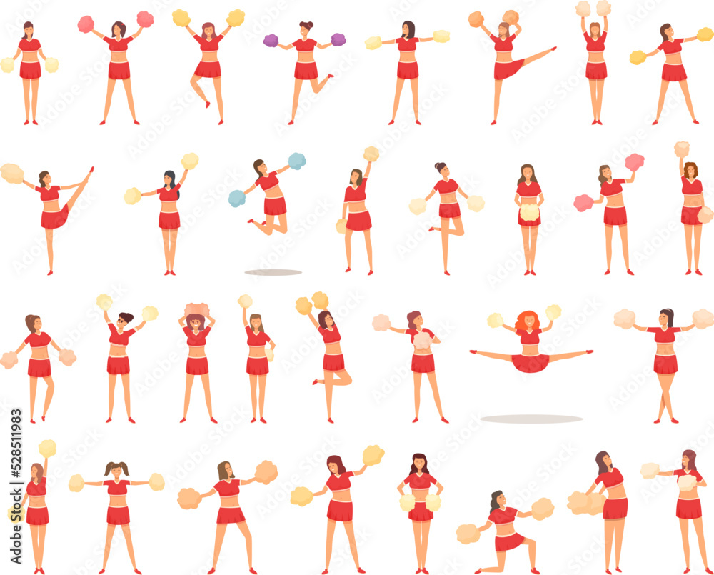 Cheerleaders icons set cartoon vector. Dance woman. Child action