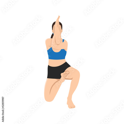 Woman doing Horse Face Pose. Practice Vatayanasana. Flat vector illustration isolated on white background photo