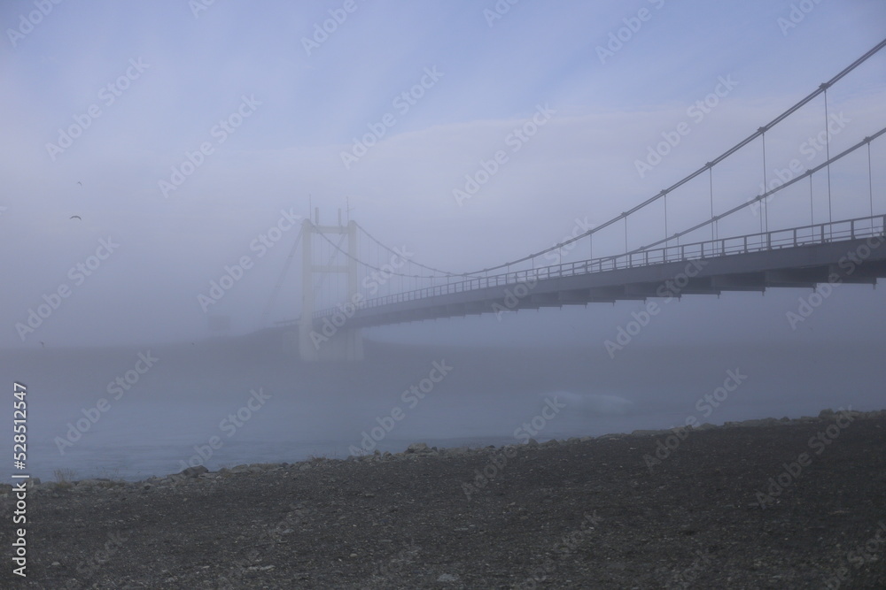 bridge in fog in iceland