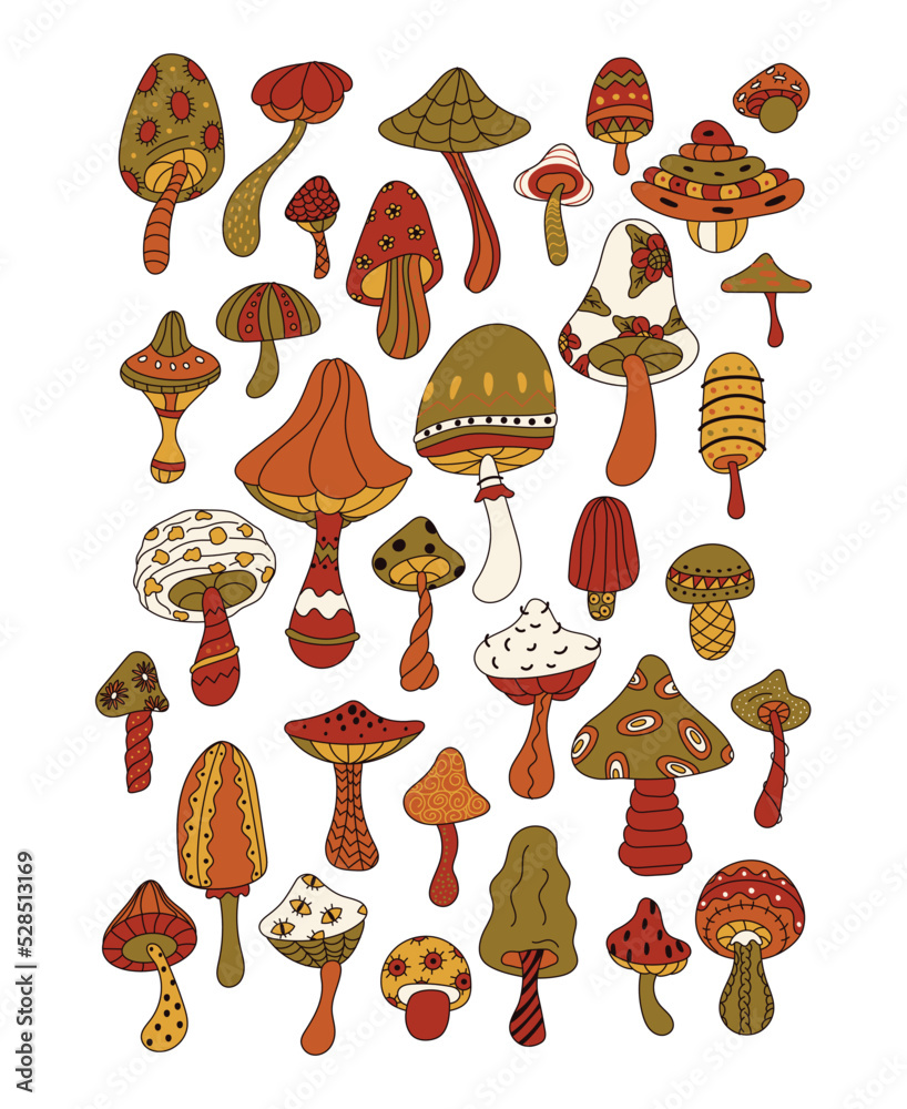 Unreal mushrooms set. Vector Illustration of space. Details for games and mobile applications. Hand-drawn. All objects are separated. Vector illustration. Unreal mushrooms set. Vector Illustration of space. Details for games and mobile applications. Hand-drawn. All objects are separated. Vector illustration.