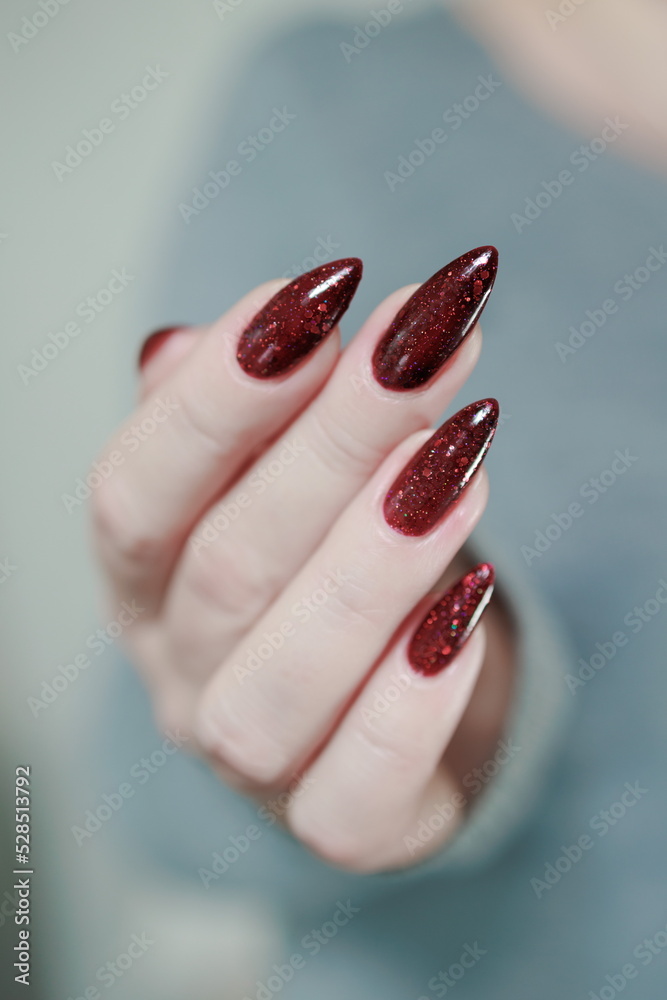 Dark red coffin nails with marble design | via WordPress bit… | Flickr