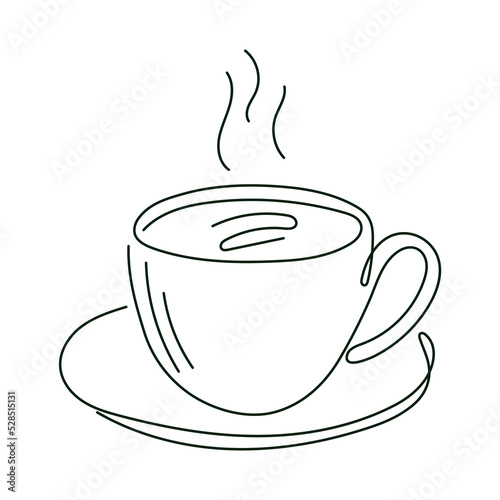 Cup of hot tea or coffee, vector isolated line art illustration.