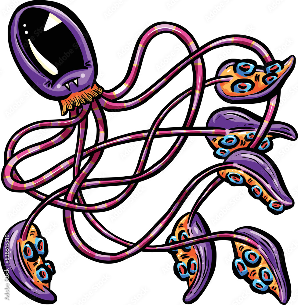 Octopus Squid Like Cartoon Logo Character with Lots of Tentacles ...
