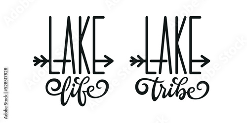 Lake life motivational hand drawn t-shirt design calligraphy. Fishing, vacation, sports related typography quote. Vector vintage illustration.