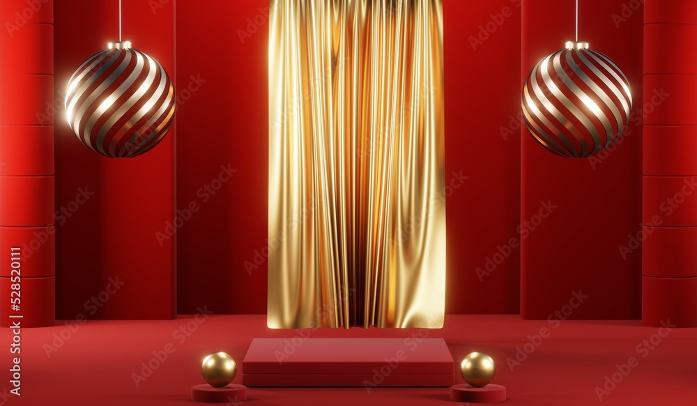 3D rendering of blank product background for cream cosmetics Modern red podium background