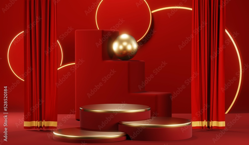 3D rendering of blank product background for cream cosmetics Modern red podium background 3D rendering of blank product background for cream cosmetics Modern red podium background
