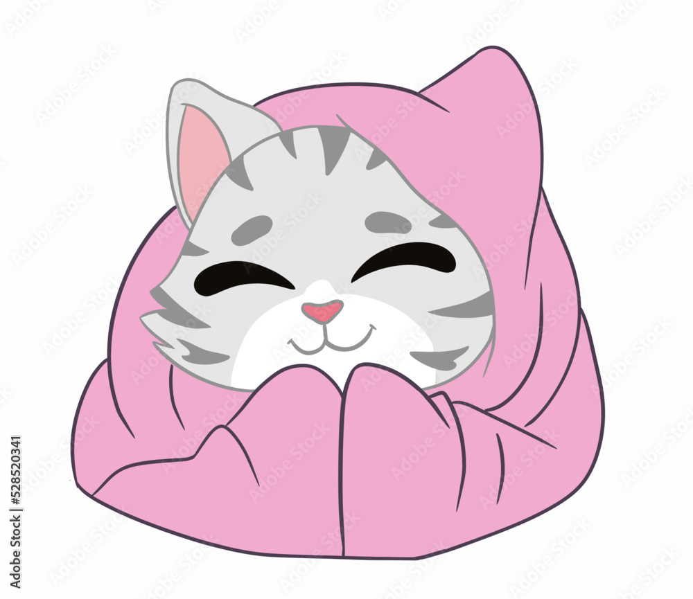 The beautiful and super cute American Shorthair cat is wrapped in soft pink banquet acts as a full smile, happy and good emotion. Doodle and cartoon art. The beautiful and super cute American Shorthair cat is wrapped in soft pink banquet acts as a full smile, happy and good emotion. Doodle and cartoon art.