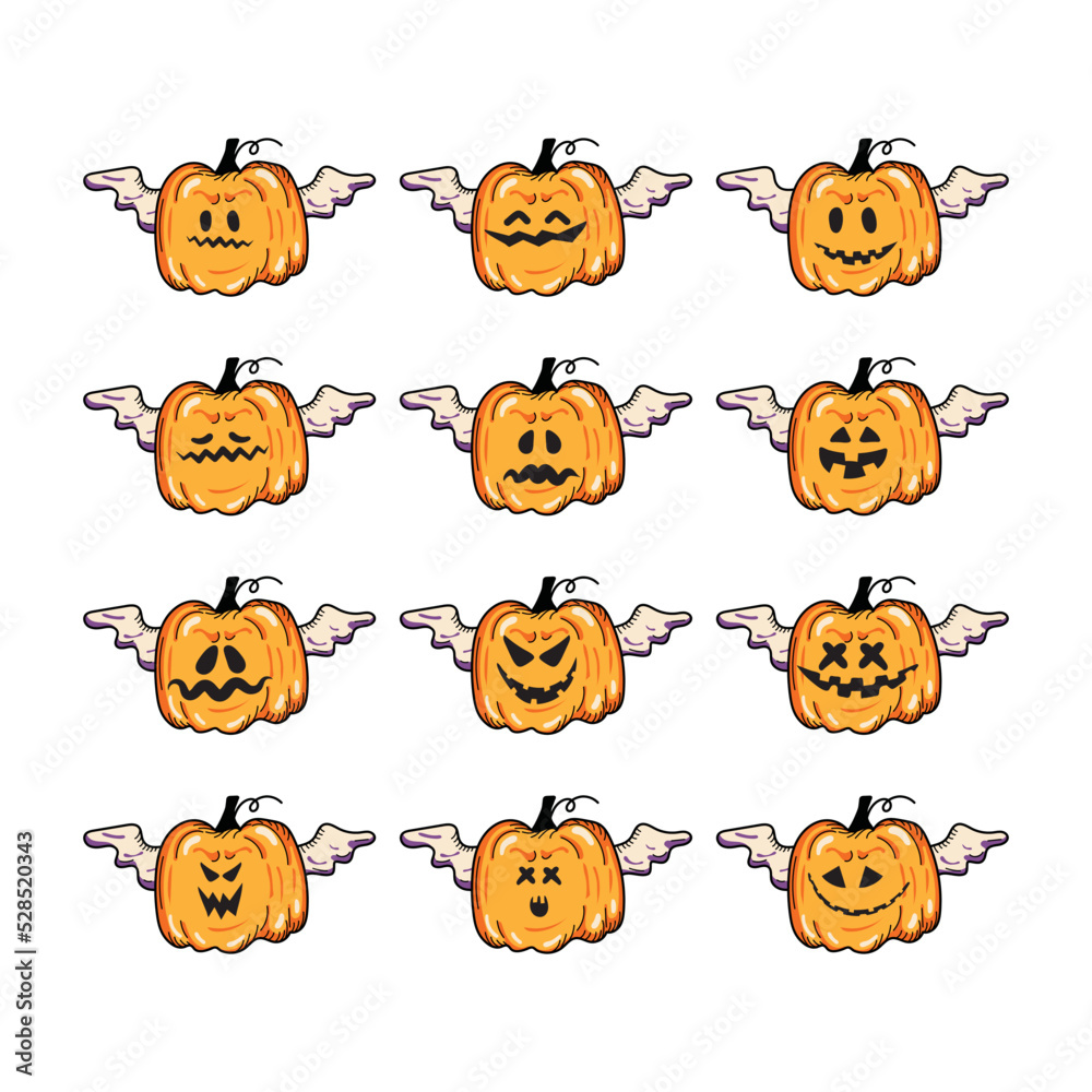 Fototapeta premium Set pumpkin on white background. Orange pumpkin with smile for your design for the holiday Halloween. Vector illustration.
