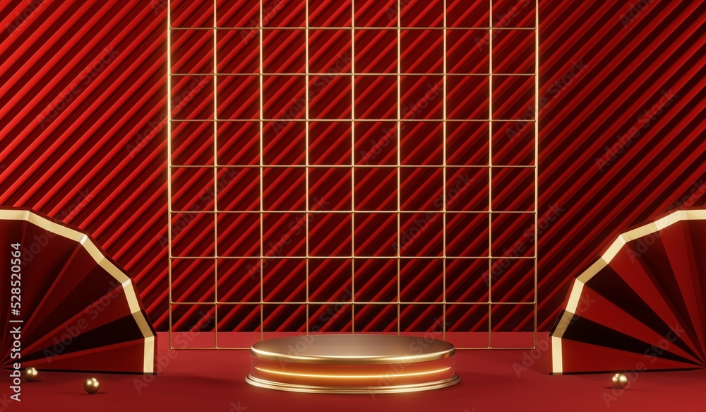 3D rendering of blank product background for cream cosmetics Modern red podium background 3D rendering of blank product background for cream cosmetics Modern red podium background